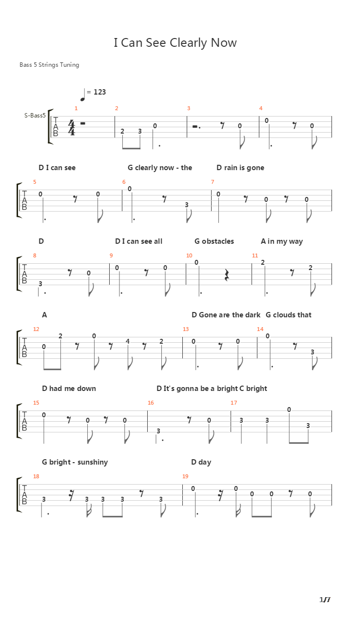 I Can See Clearly Now吉他谱
