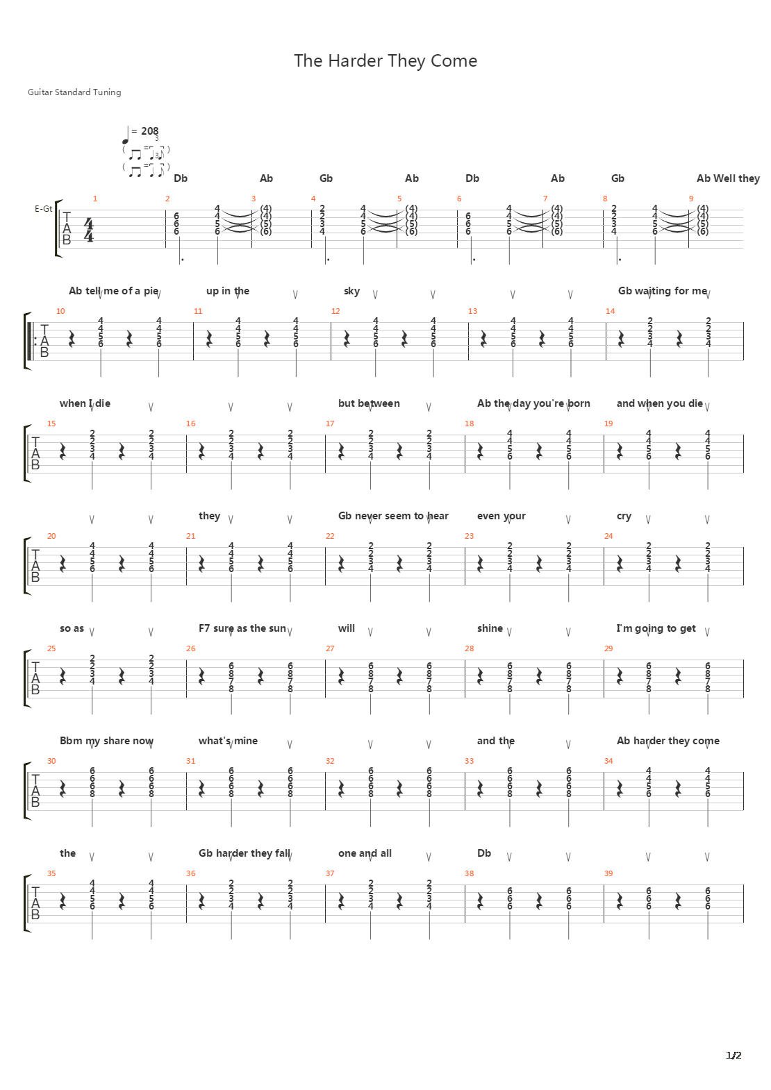 The Harder They Come吉他谱