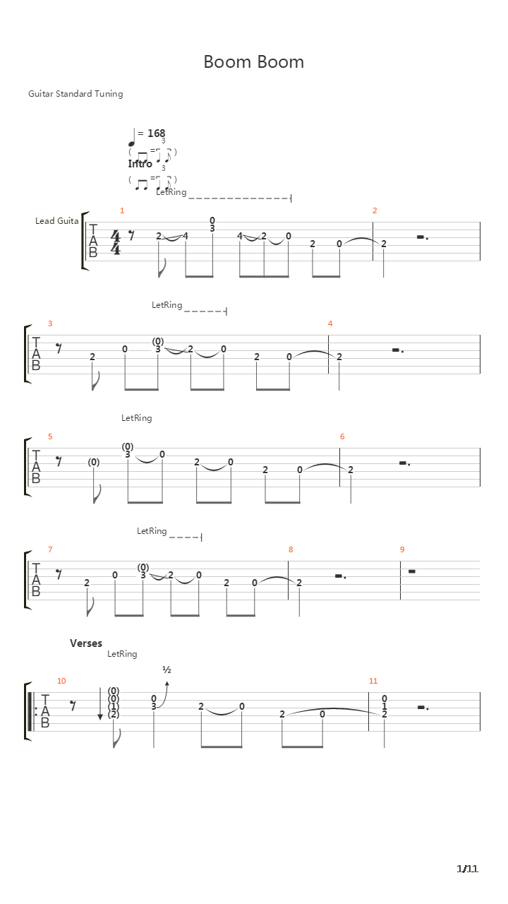 Boom Boom Boom吉他谱