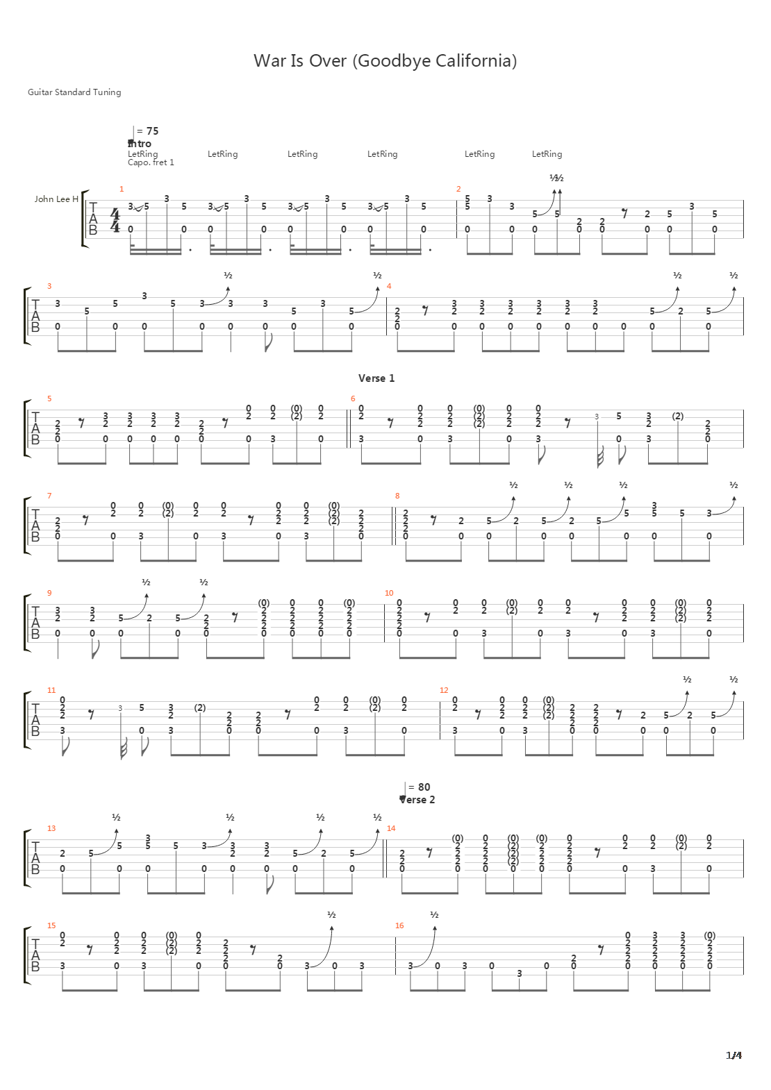 War Is Over Goodbye California吉他谱