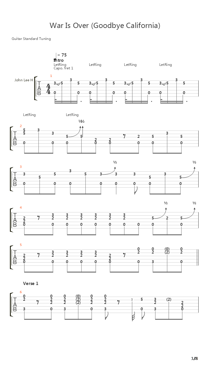 War Is Over Goodbye California吉他谱