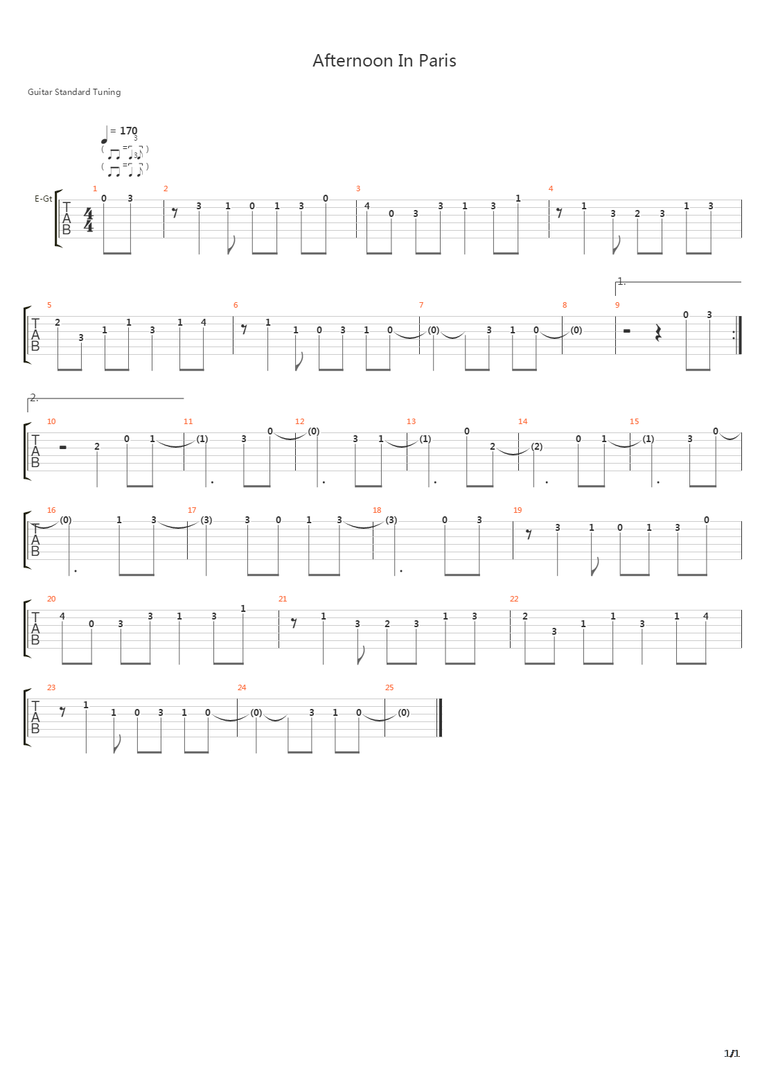 Afternoon In Paris吉他谱