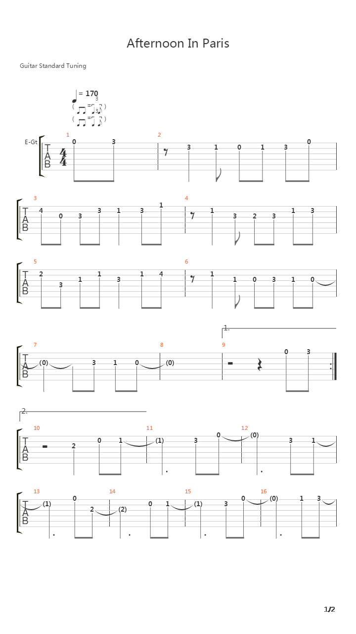 Afternoon In Paris吉他谱