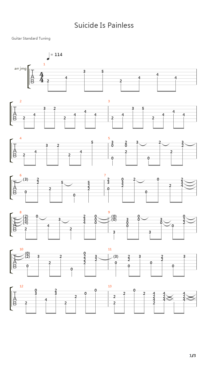 Suicide Is Painless吉他谱