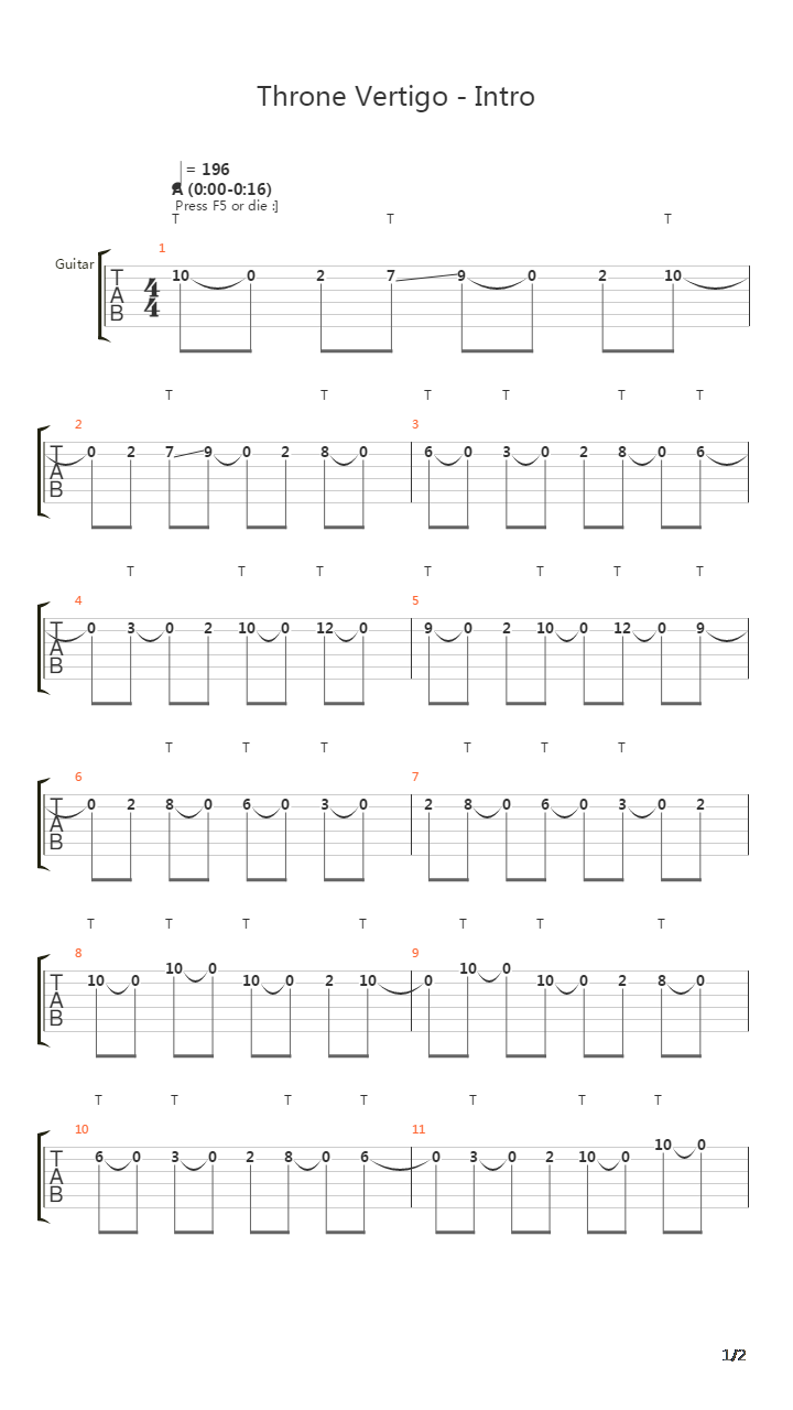 Throne Vertigo吉他谱