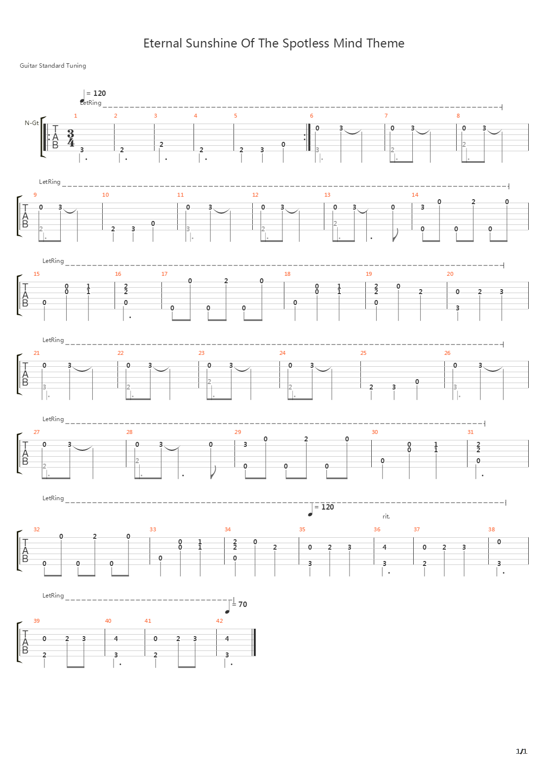Eternal Sunshine Of The Spotless Mind吉他谱