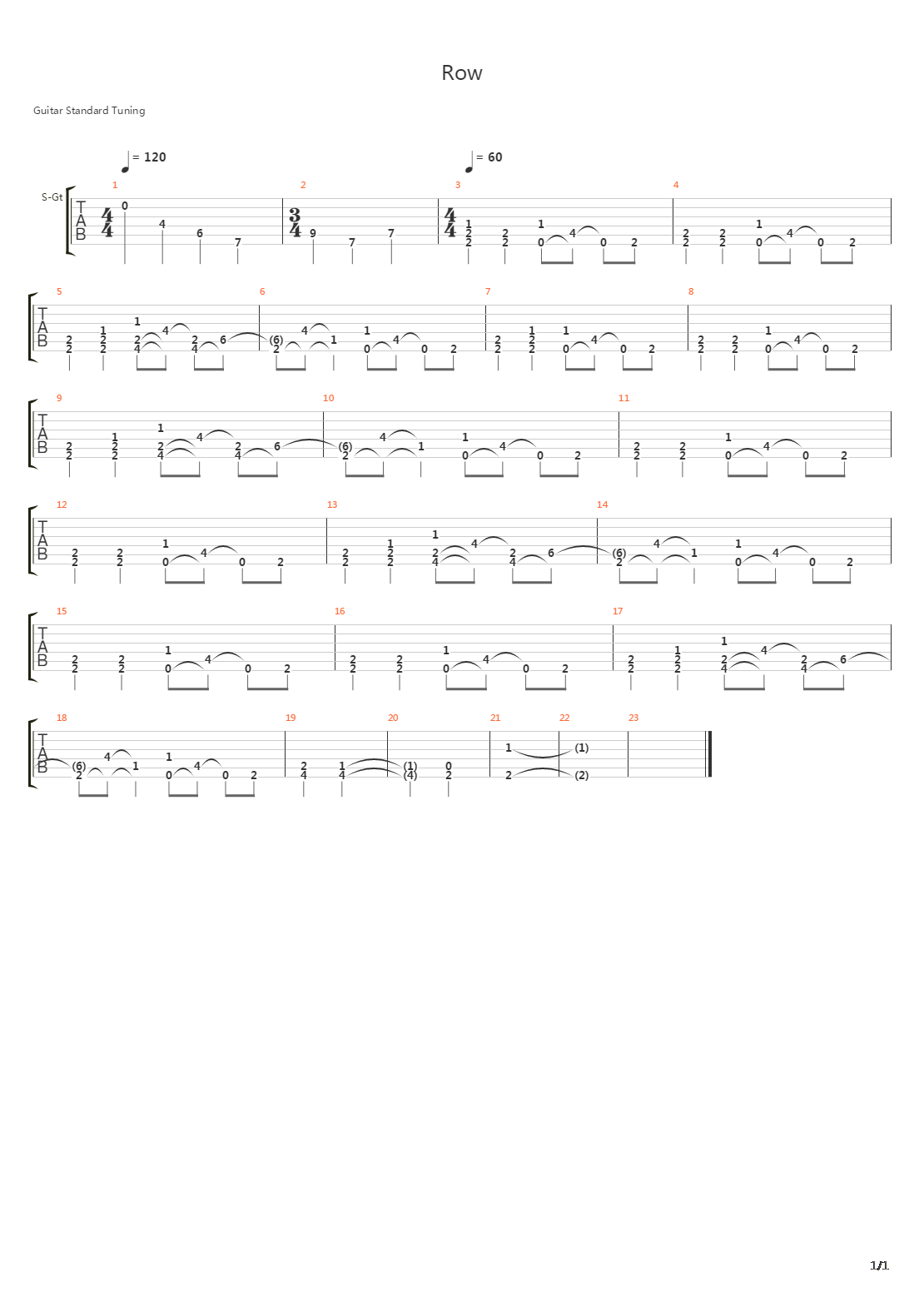 Row吉他谱