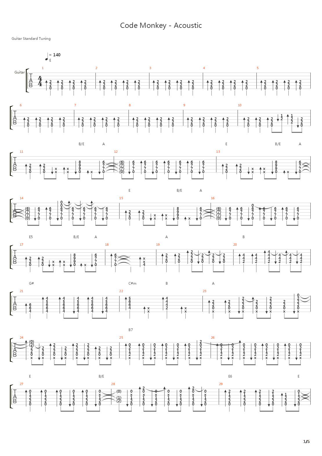 Code Monkey Acoustic吉他谱