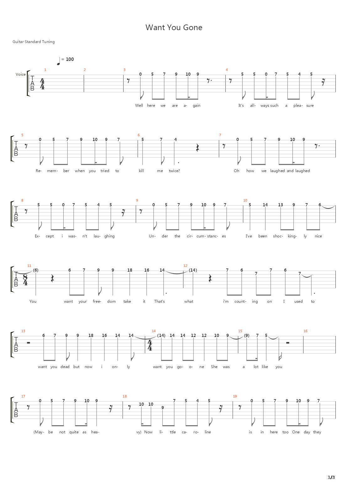 Want You Gone吉他谱