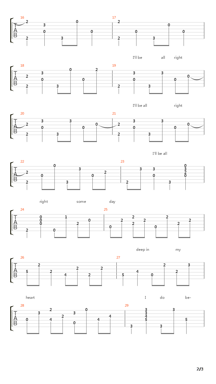 Ill Be All Right吉他谱