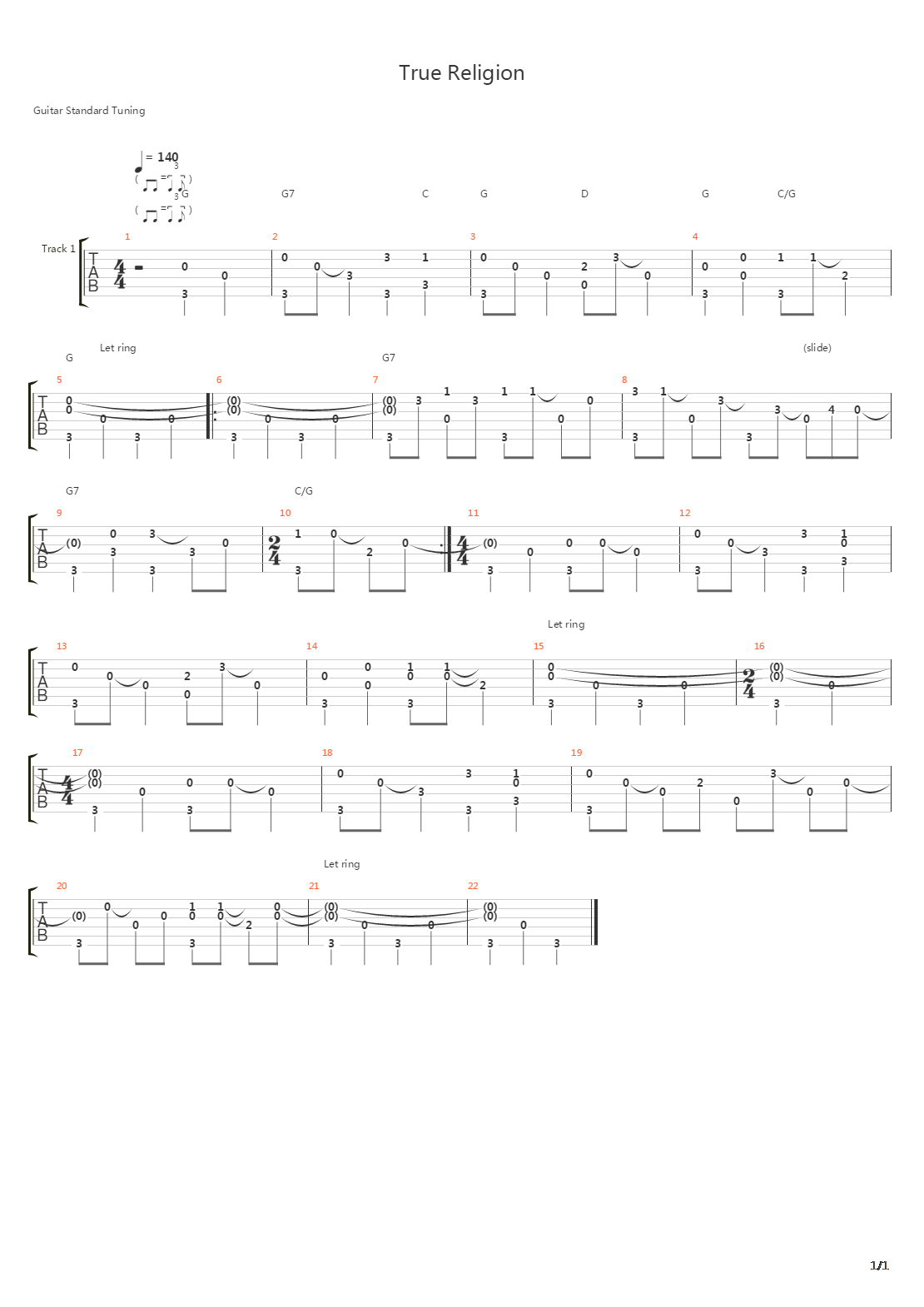True Religion吉他谱