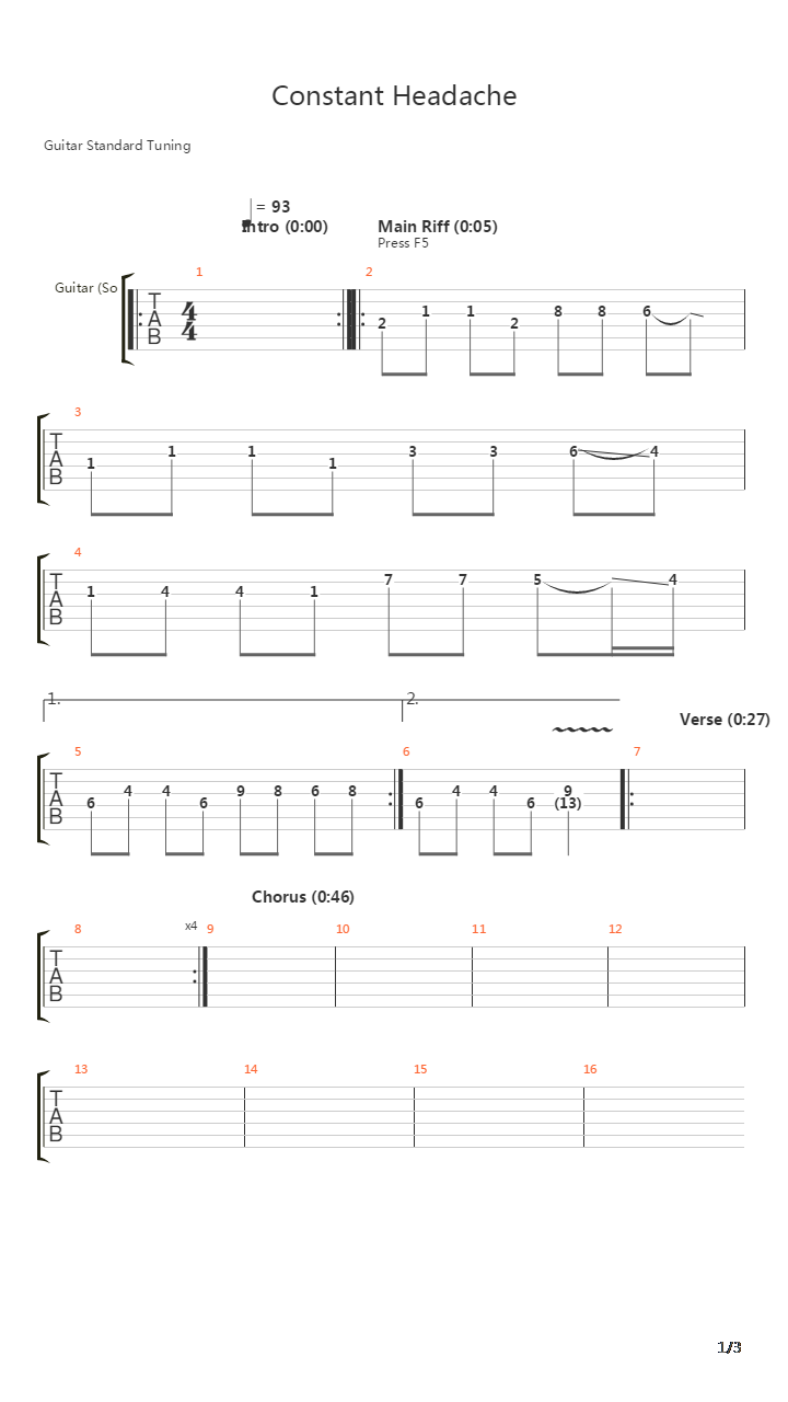 Constant Headache吉他谱