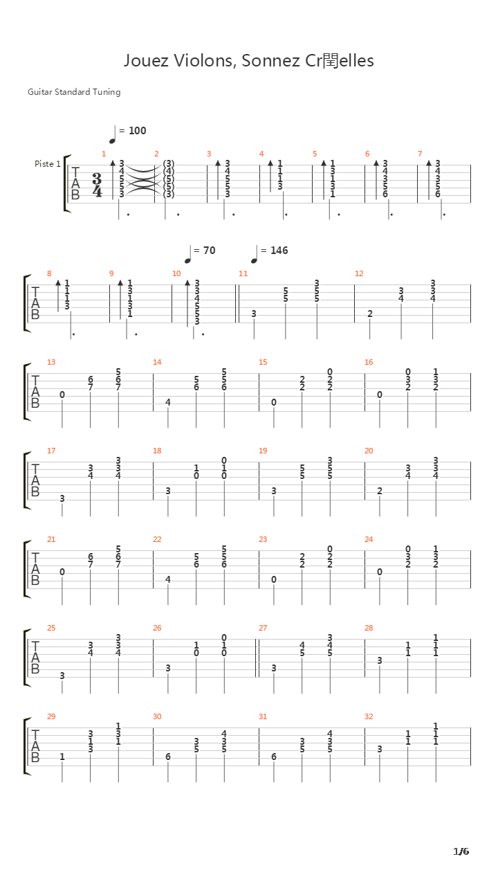 Jouez Violons Sonnez Crcelles吉他谱