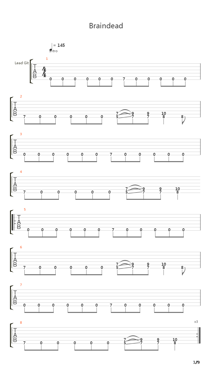 Braindead吉他谱