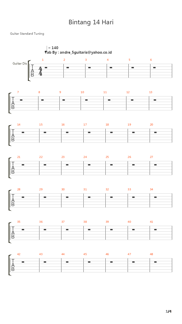Bintang 14 Hari吉他谱