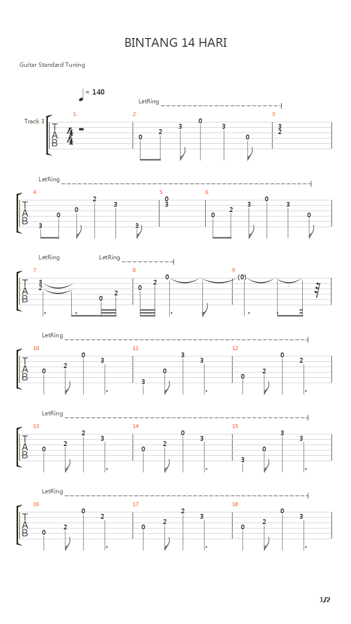 Bintang 14 Hari吉他谱