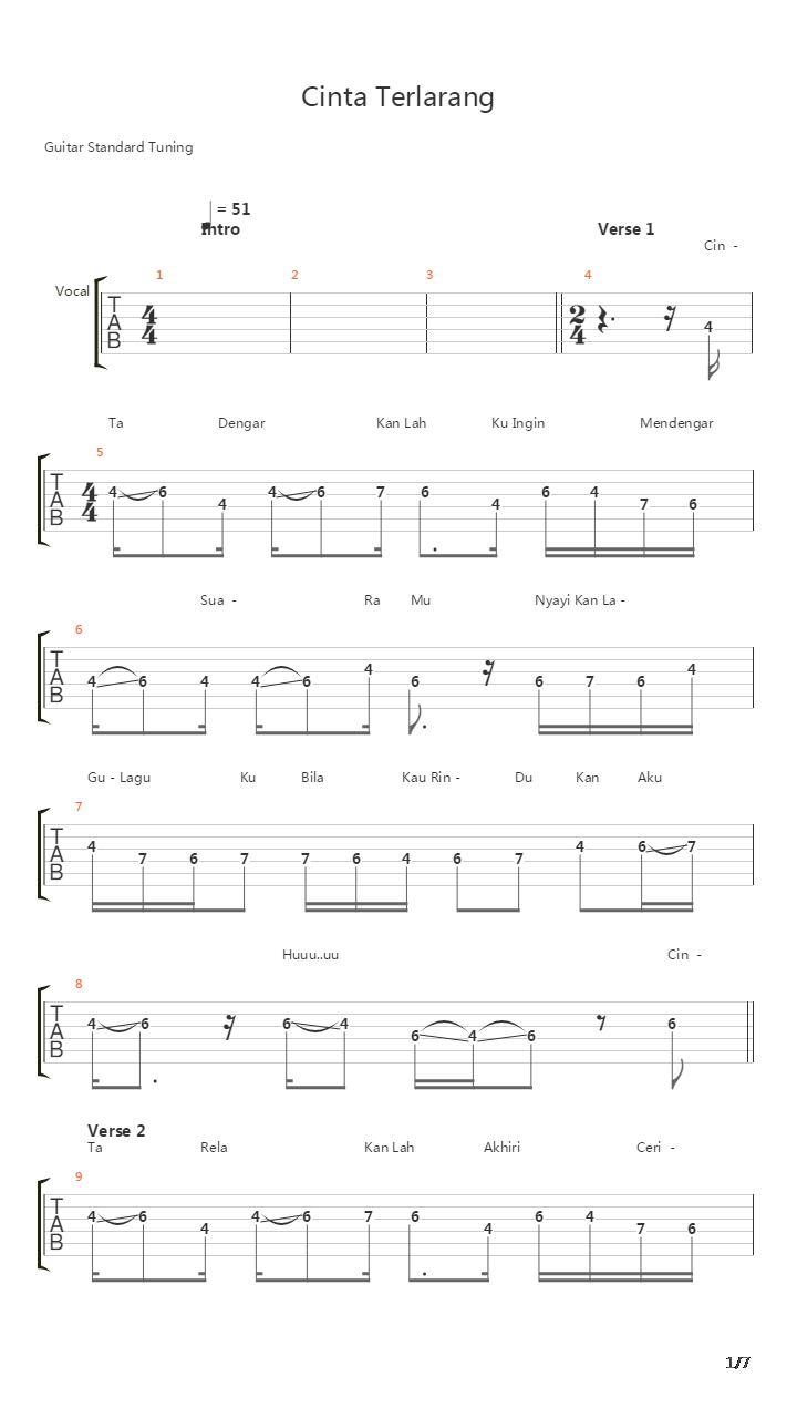 Cinta Terlarang吉他谱