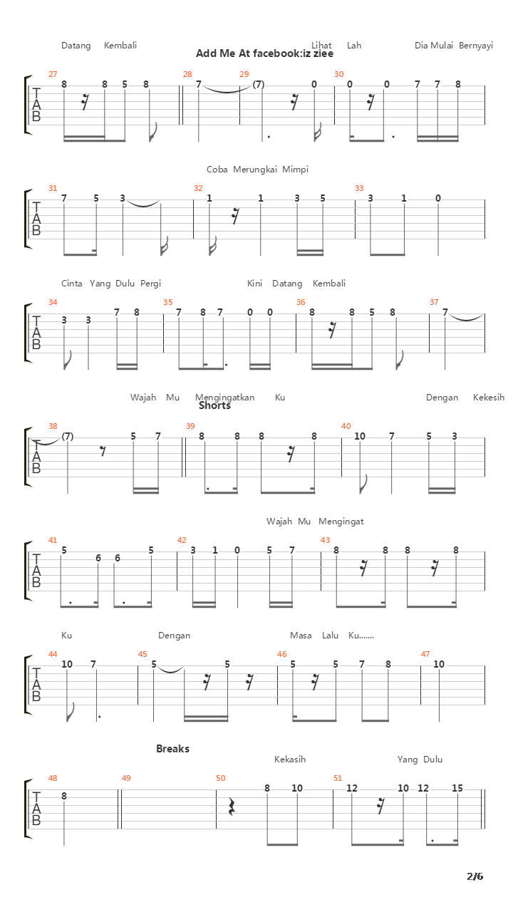 Kembali Pulang吉他谱
