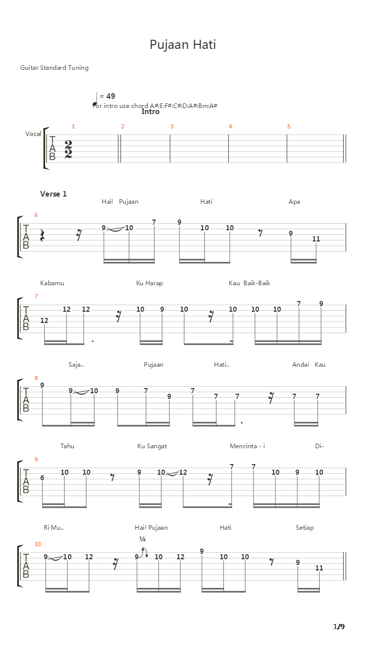 Pujaan Hati吉他谱