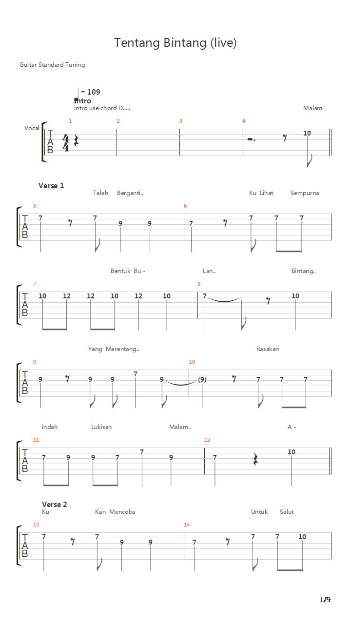 Tentang Bintang吉他谱