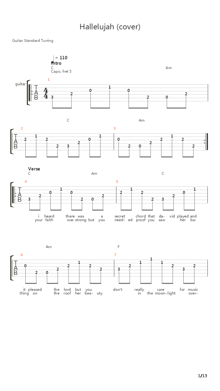 Hallelujah吉他谱