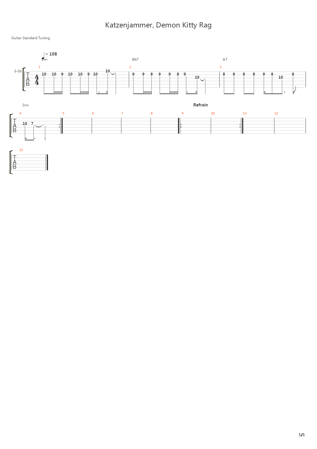 Demon Kitty Rag吉他谱