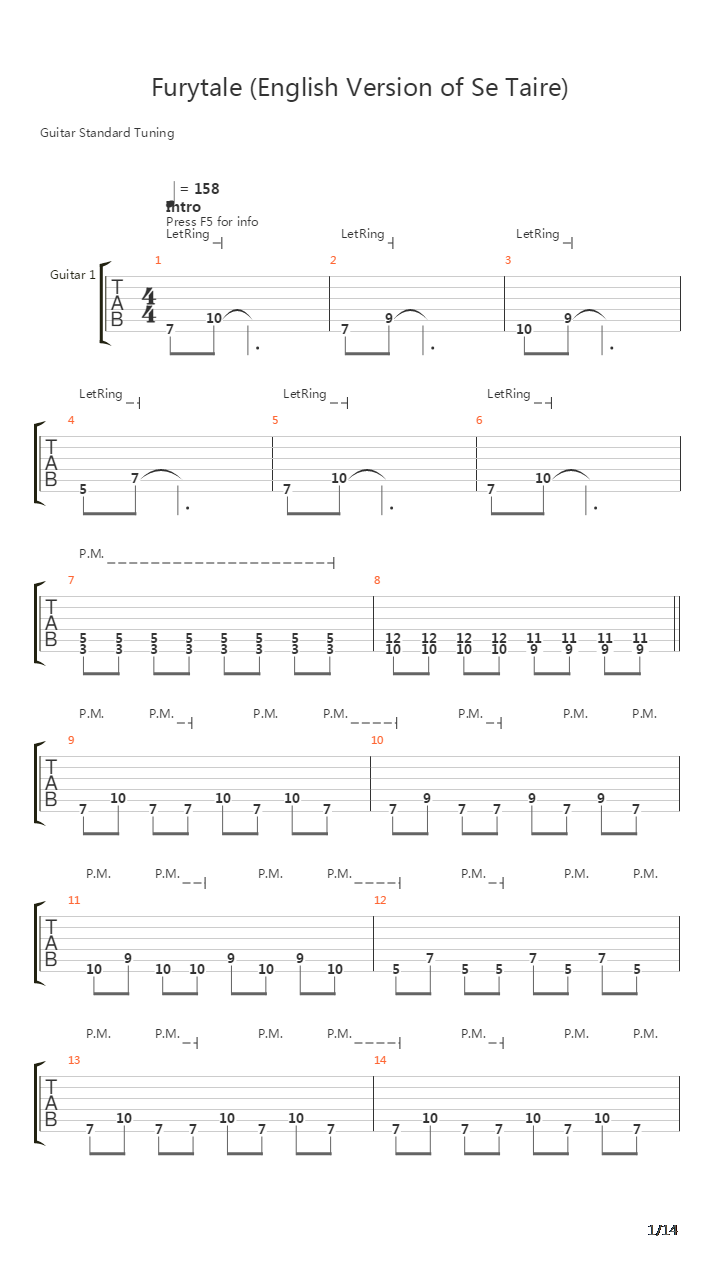 Furytale吉他谱