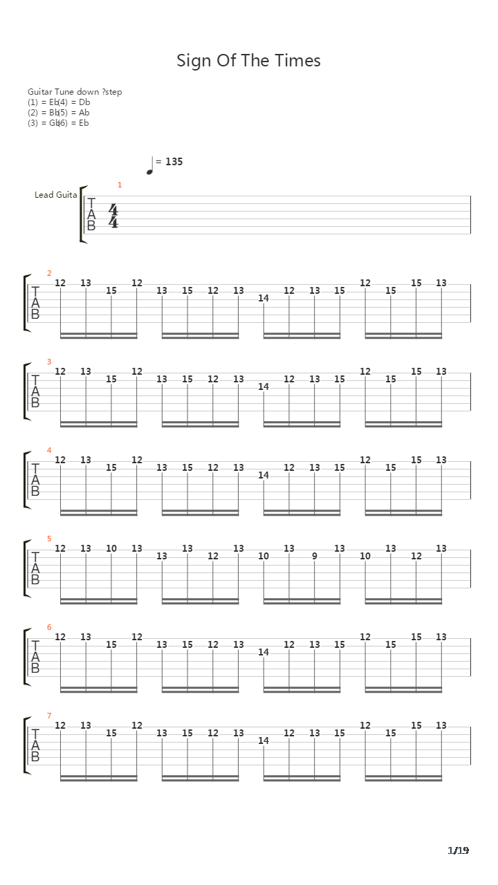 Sign Of The Times吉他谱