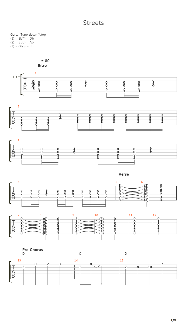 Streets吉他谱
