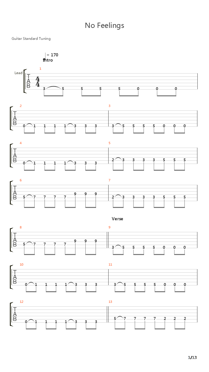 No Feelings吉他谱