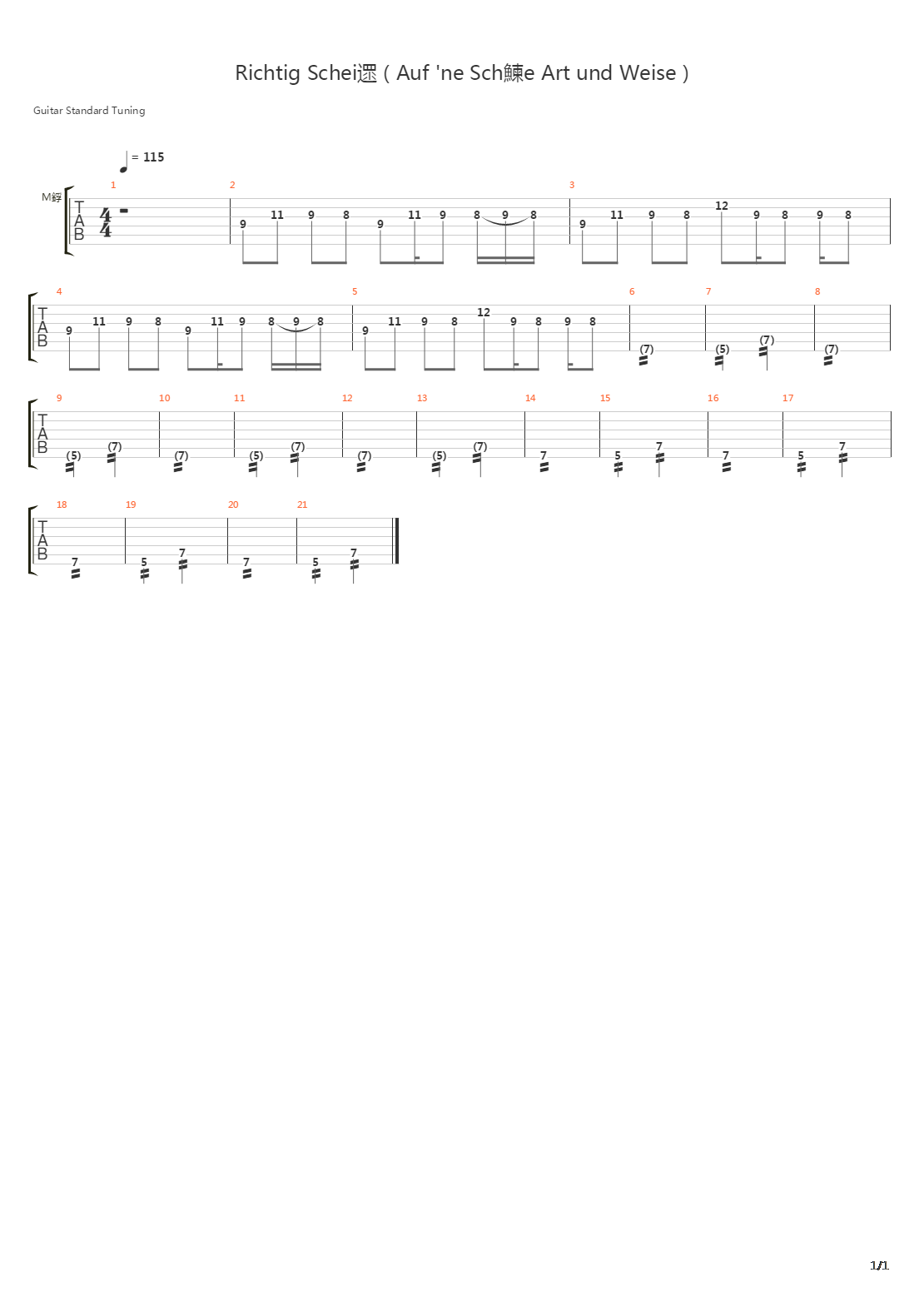 Richtig Scheisse吉他谱