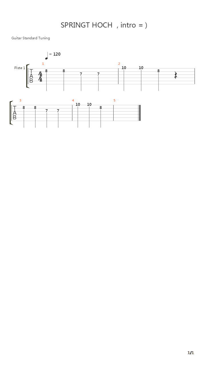 Springt Hoch吉他谱