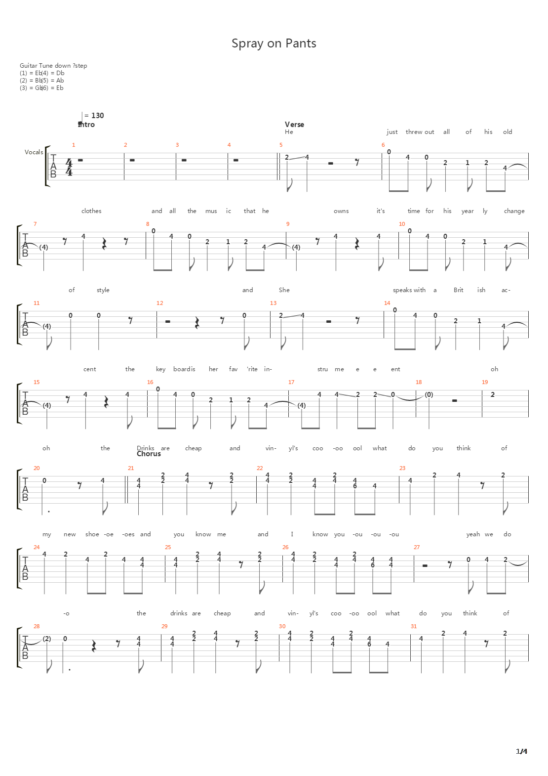 Spray On Pants吉他谱