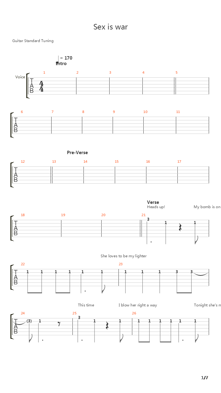 Sex Is War吉他谱