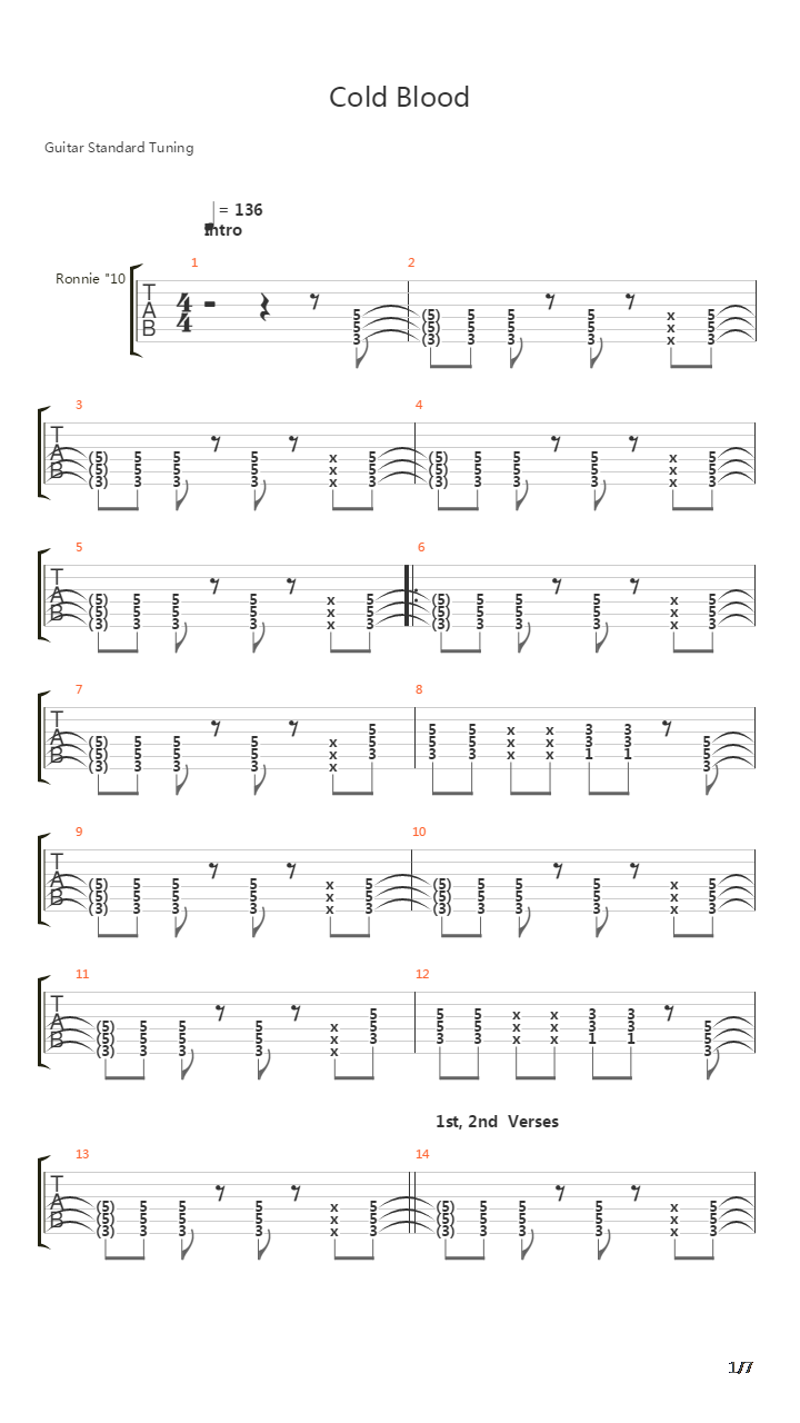 Cold Blood吉他谱