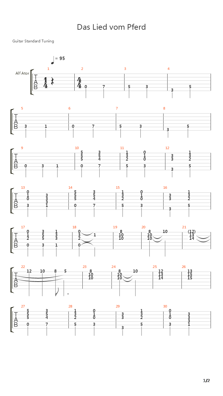 Das Lied Vom Pferd吉他谱