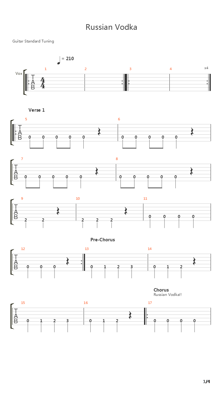 Russian Vodka吉他谱