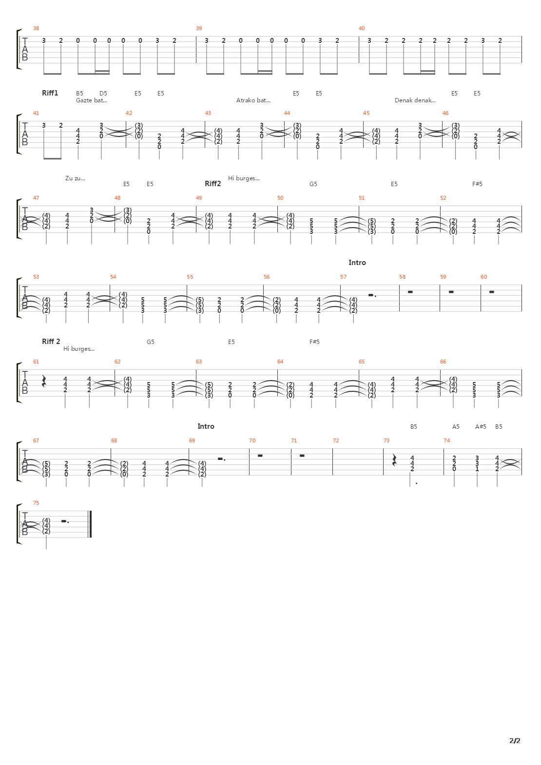 Zu Atrapatu Arte吉他谱