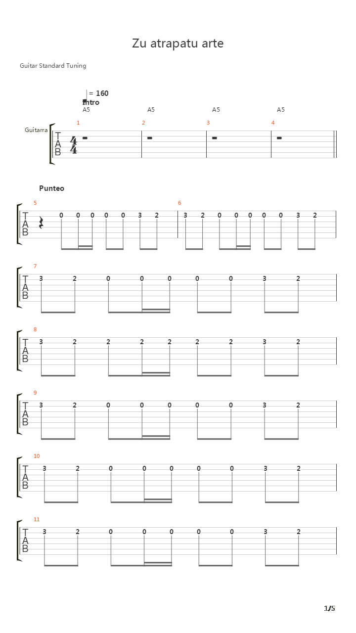 Zu Atrapatu Arte吉他谱