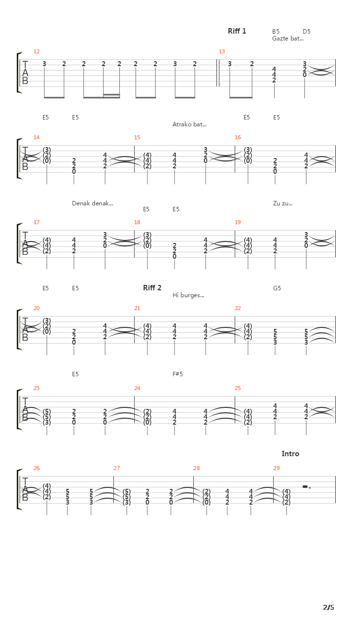 Zu Atrapatu Arte吉他谱