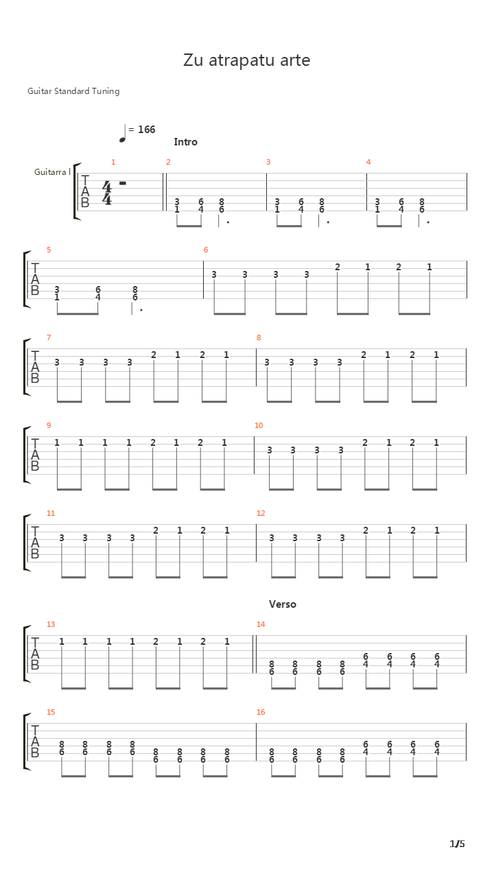 Zu Atrapatu Arte吉他谱