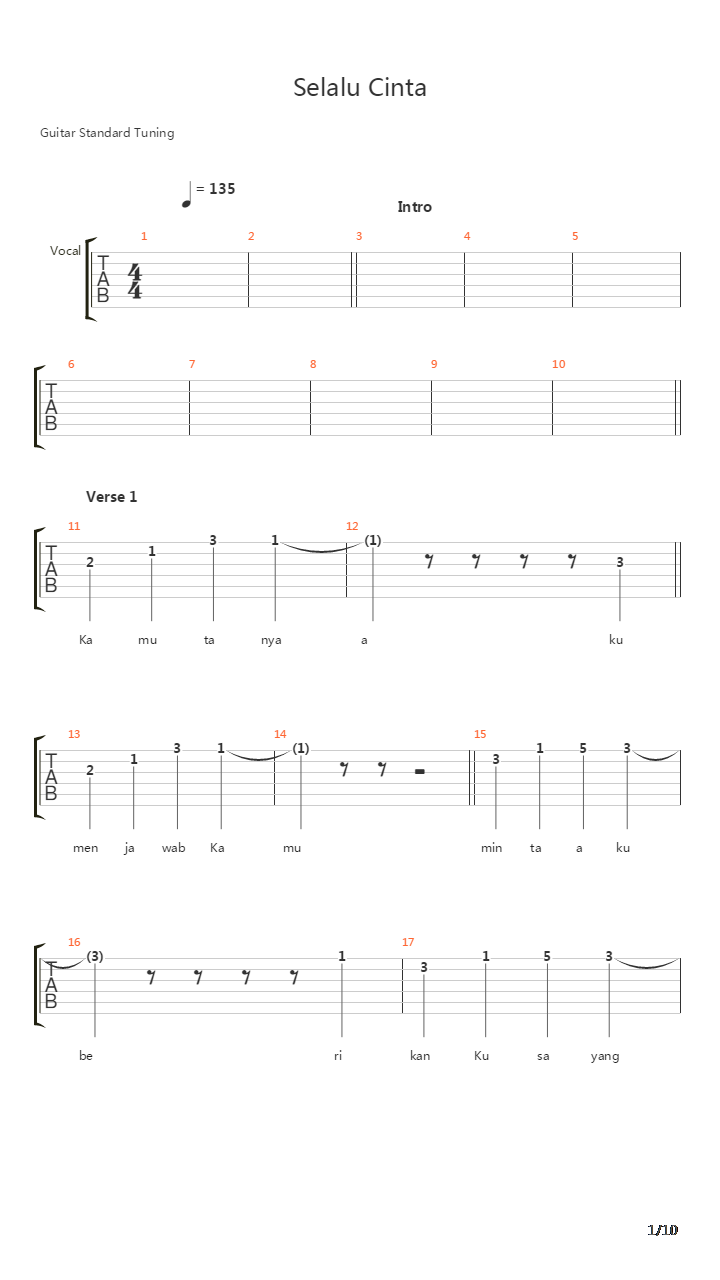 Selalu Cinta吉他谱