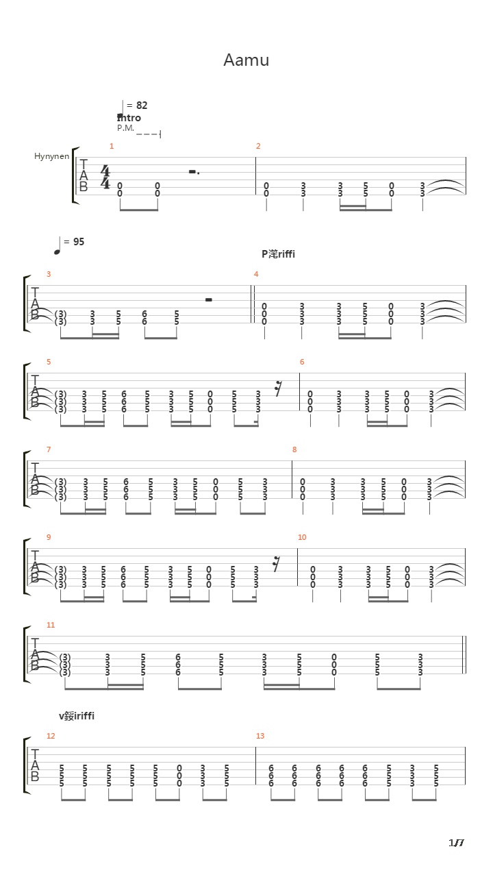 Aamu吉他谱