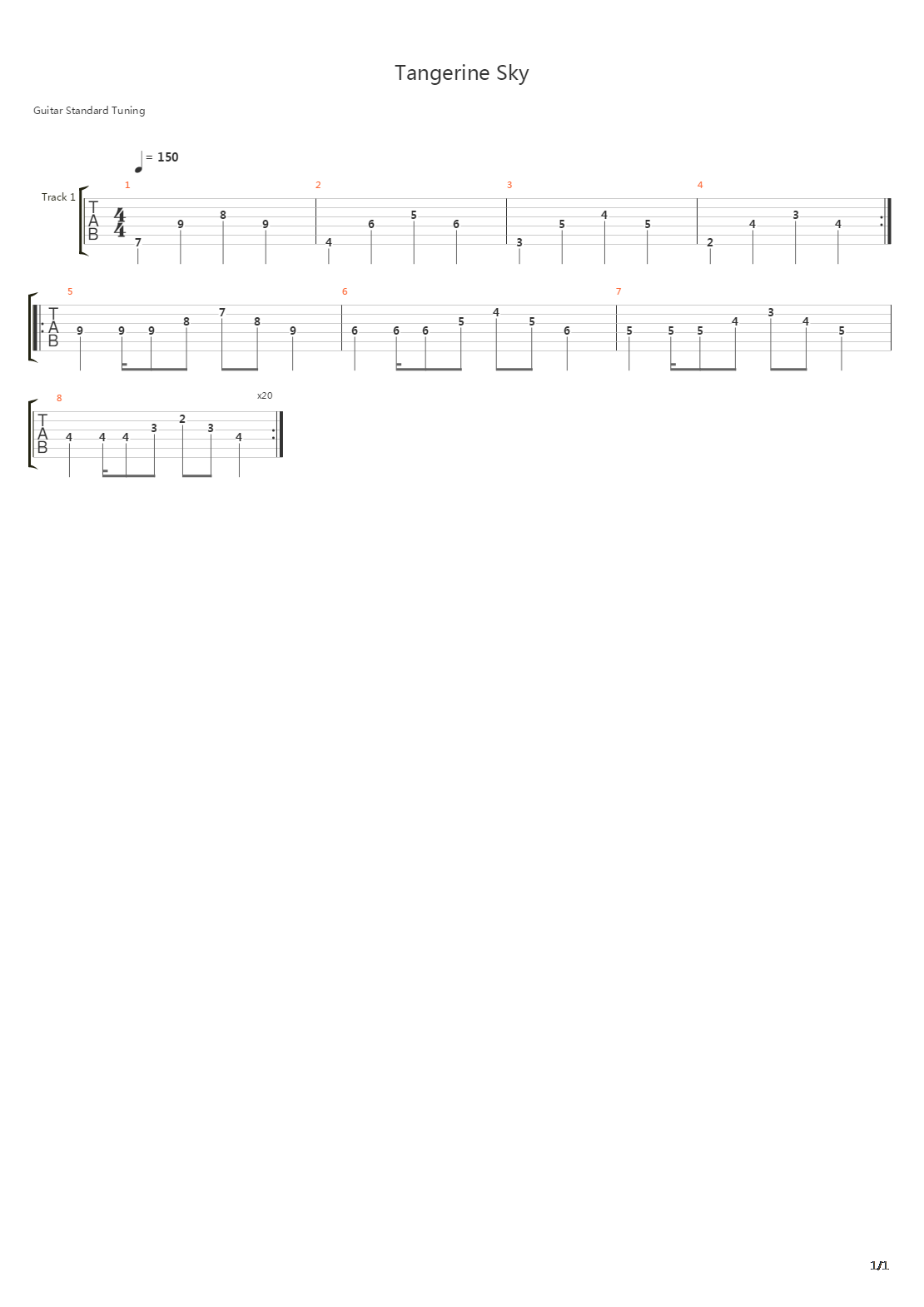 Tangerine Sky吉他谱