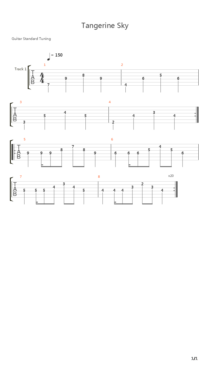 Tangerine Sky吉他谱