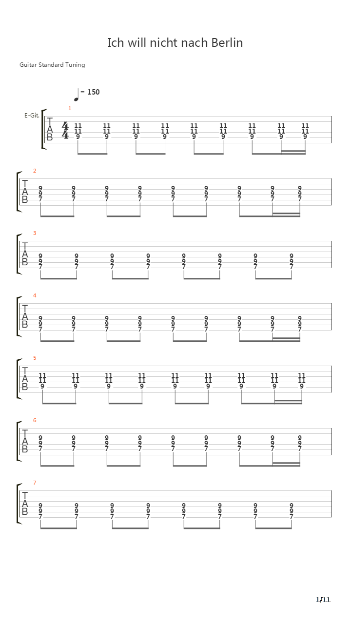 Ich Will Nicht Nach Berlin吉他谱