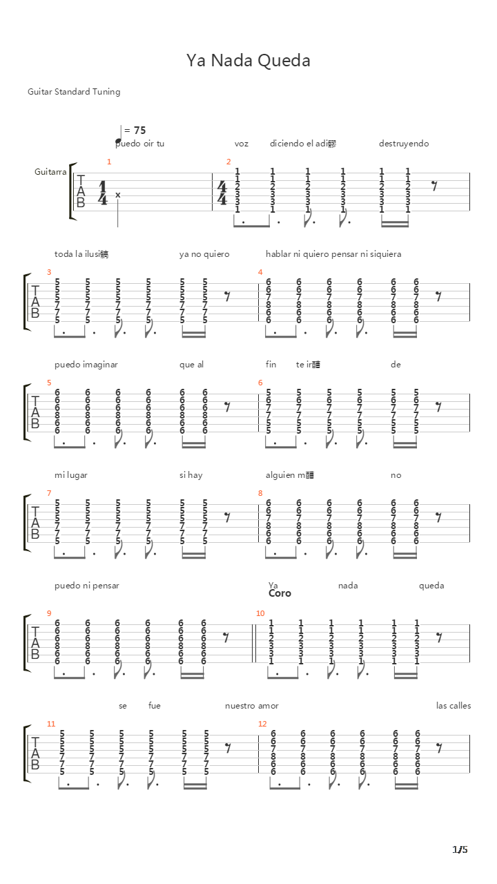 Ya Nada Queda吉他谱