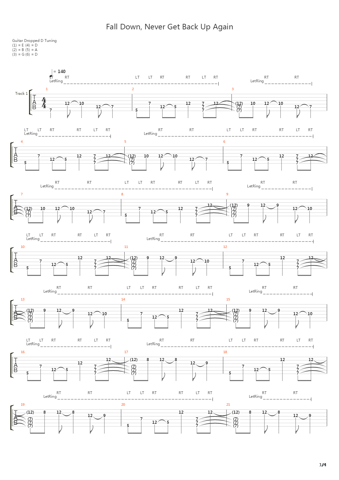 Fall Down Never Get Back Up Again吉他谱