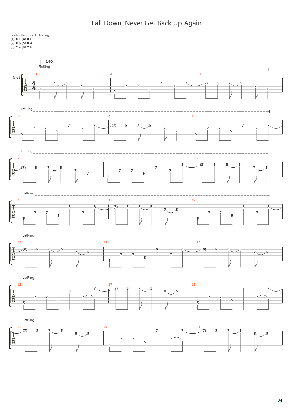 Fall Down Never Get Back Up Again吉他谱