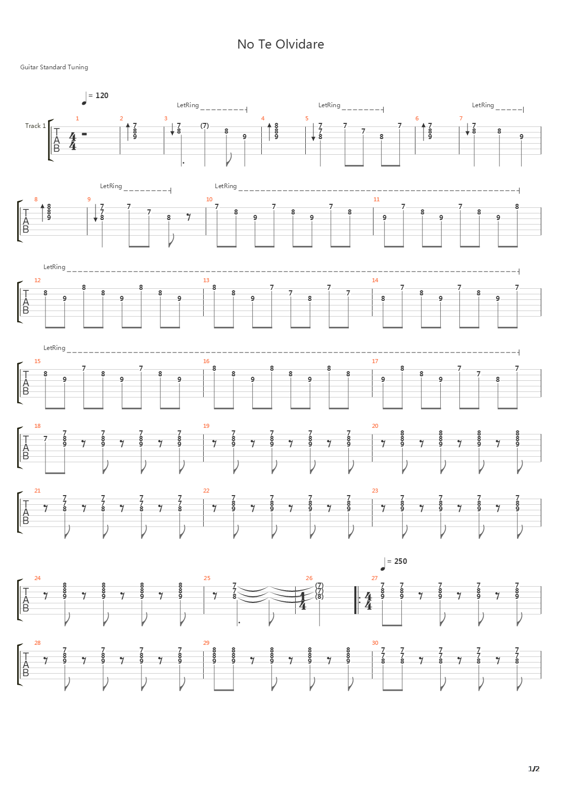 No Puedo Olvidar吉他谱